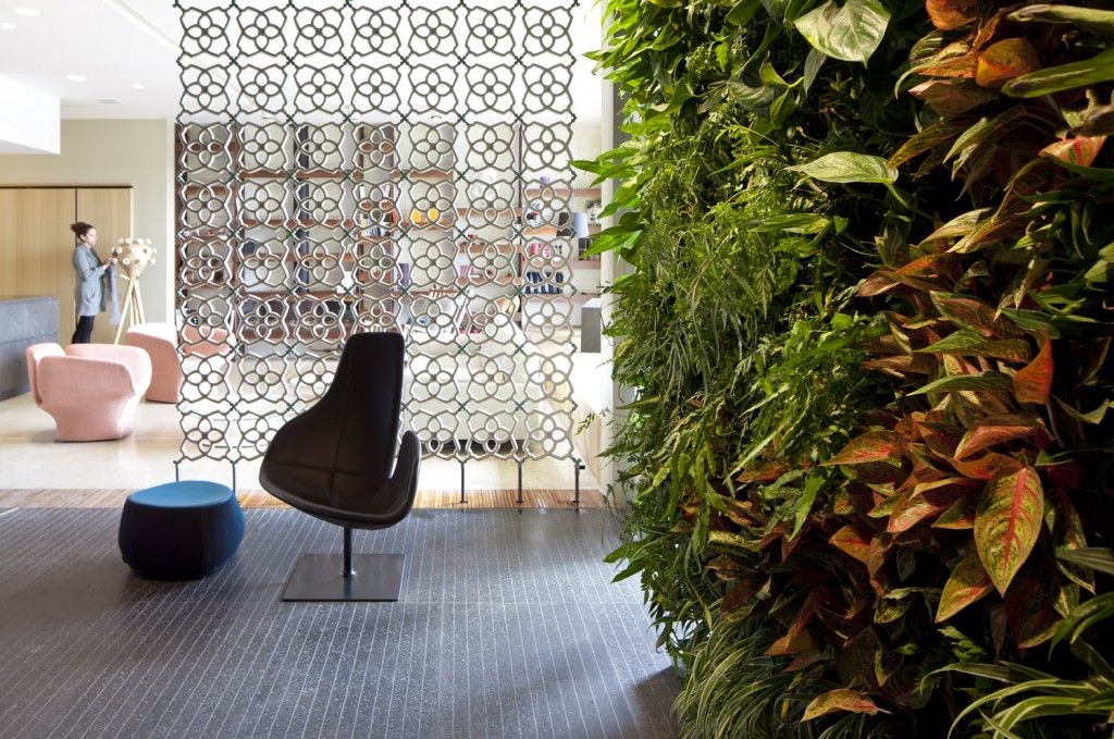 Interior Partitions Room Zoning Design Ideas with phytowall eco theme in the large living