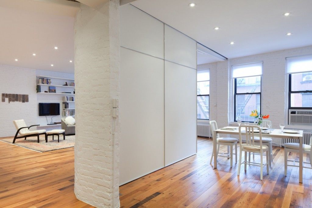 Interior Partitions Room Zoning Design Ideas. White brickwork and plastic dividers in the living room