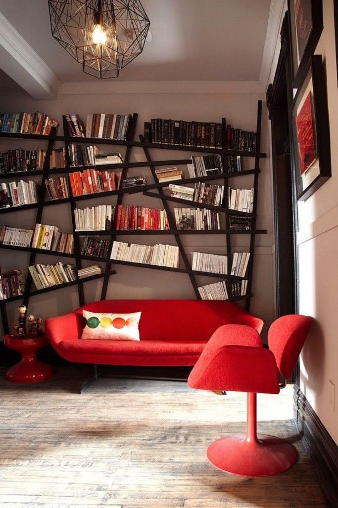 Nice Unusual Bookshelves Interior Decoration with red room contrasts