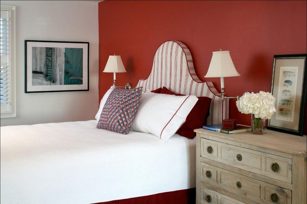 Red Color Interior Design Ideas. Bedroom with accent wall