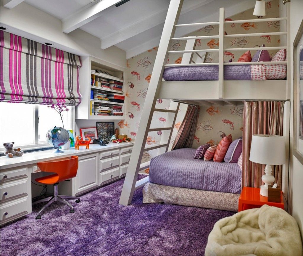 Rugs, Carpet, Carpeting Interior Design Ideas in the purple children`s with white bunk bed