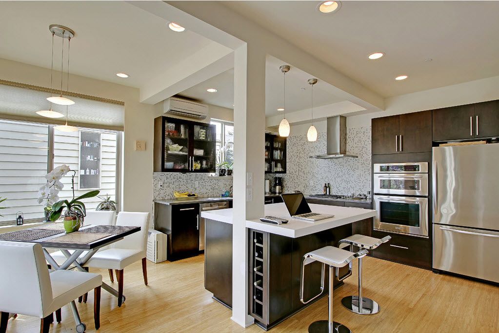 both living room and kitchen