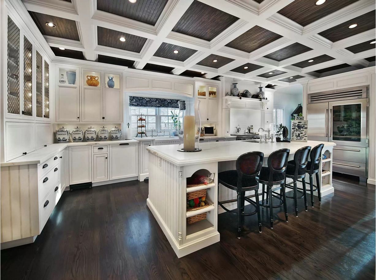 Kitchen Design Latest Trends 2016. White and black ceiling cells with built-in light