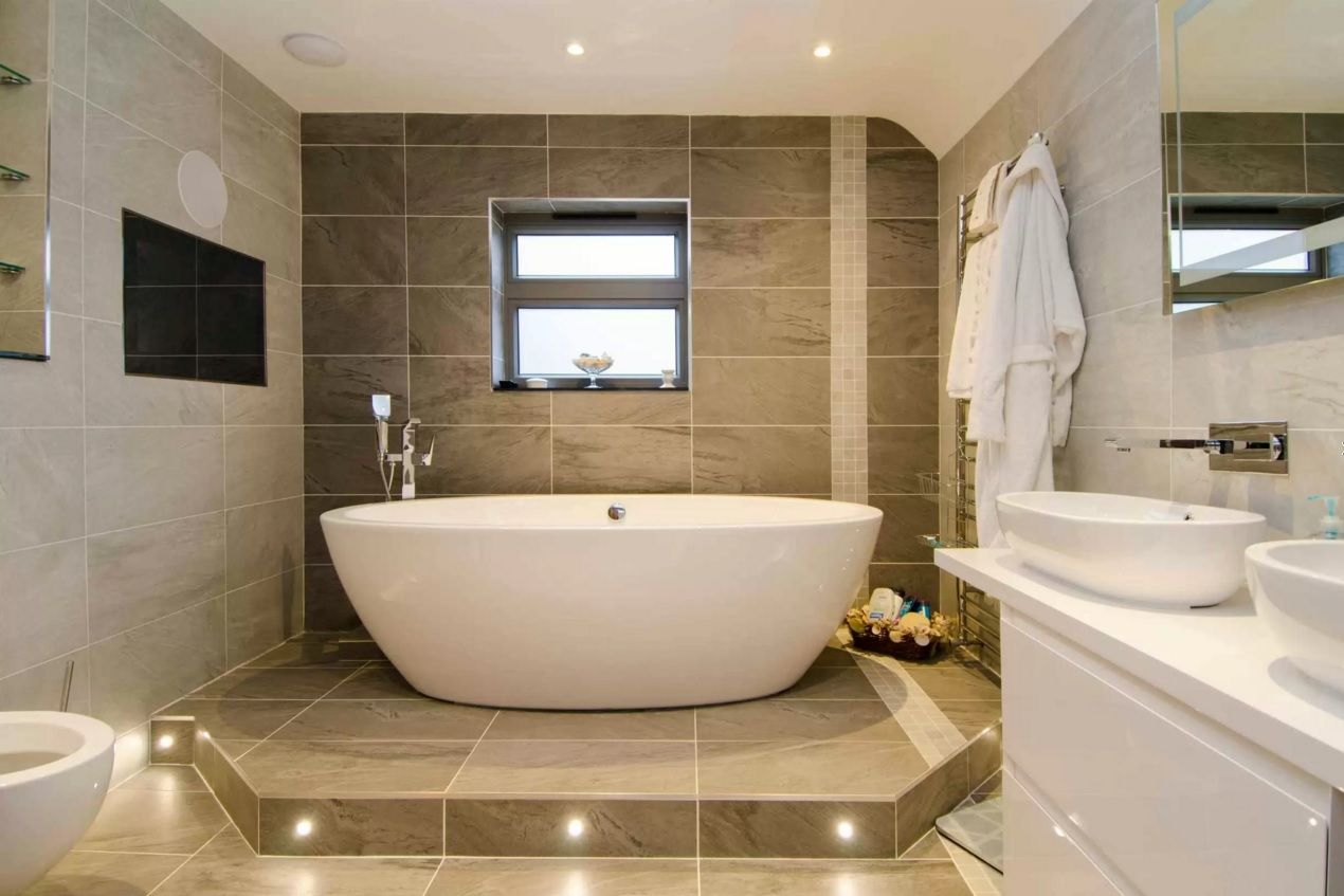 Choosing New Bathroom Design Ideas 2016. large dark brown bathroom tile is always looks successful and modern
