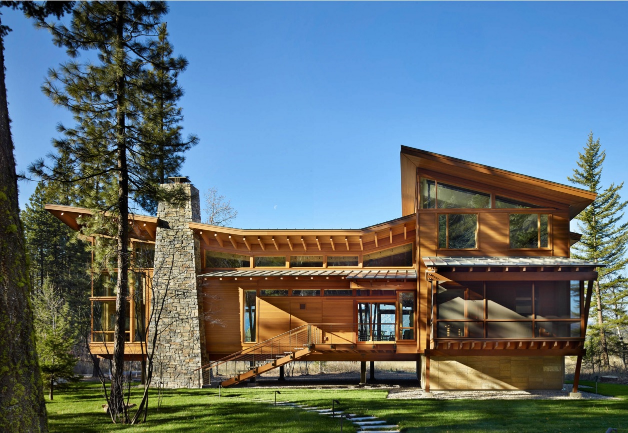 Original House Exterior Design Ideas. Original eco wooden design of the appearance of the big mansion
