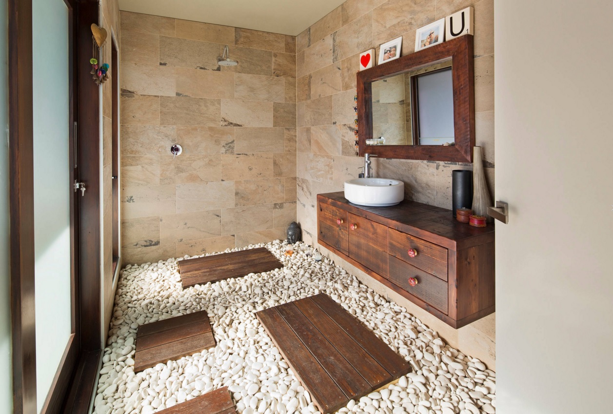 Bathroom Modern Interior Design Original Ideas. Unique design of the bathroom with wooden boards to take a shower