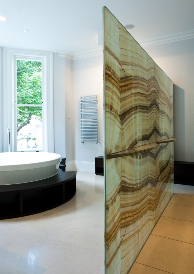 Bathroom Modern Interior Design Original Ideas. Glass thin zoning wall to completely change the atmosphere in the room