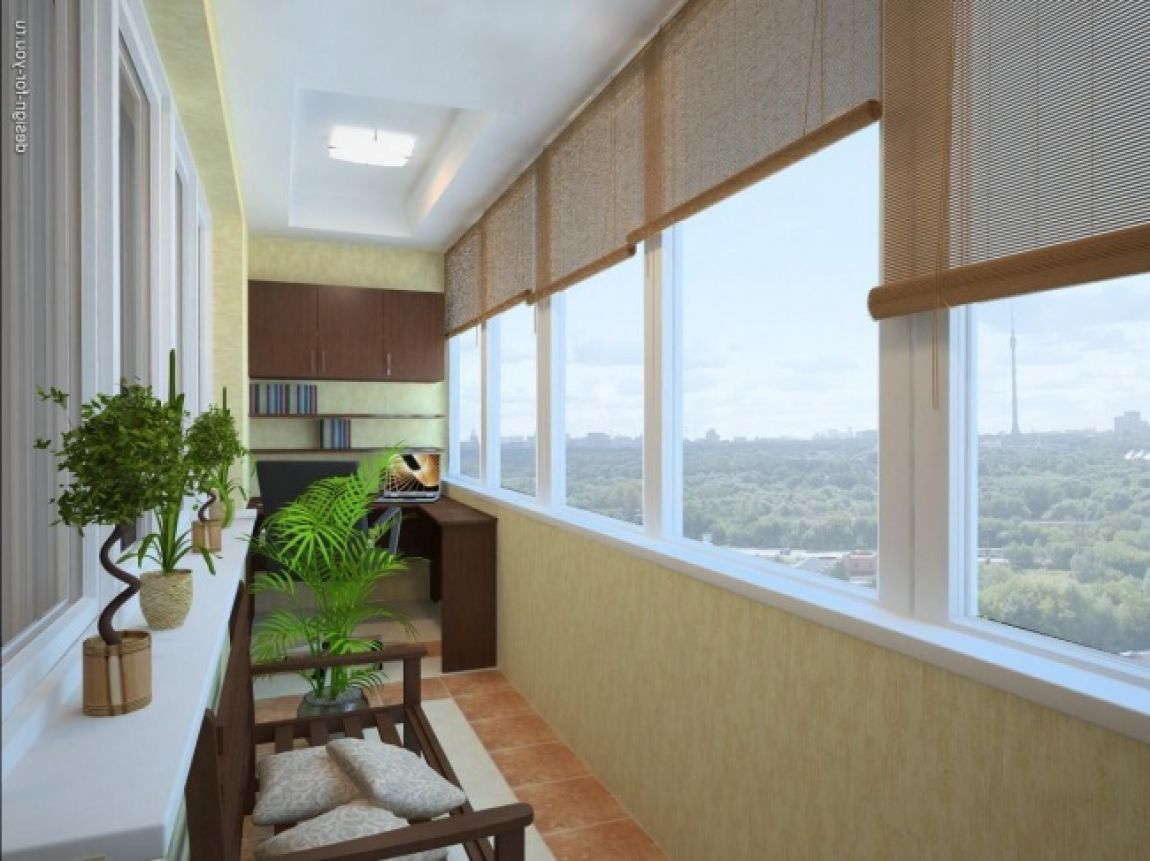 Modern Balconies Interior Design Ideas. Wide live plant decorated loggia in the warm color tones