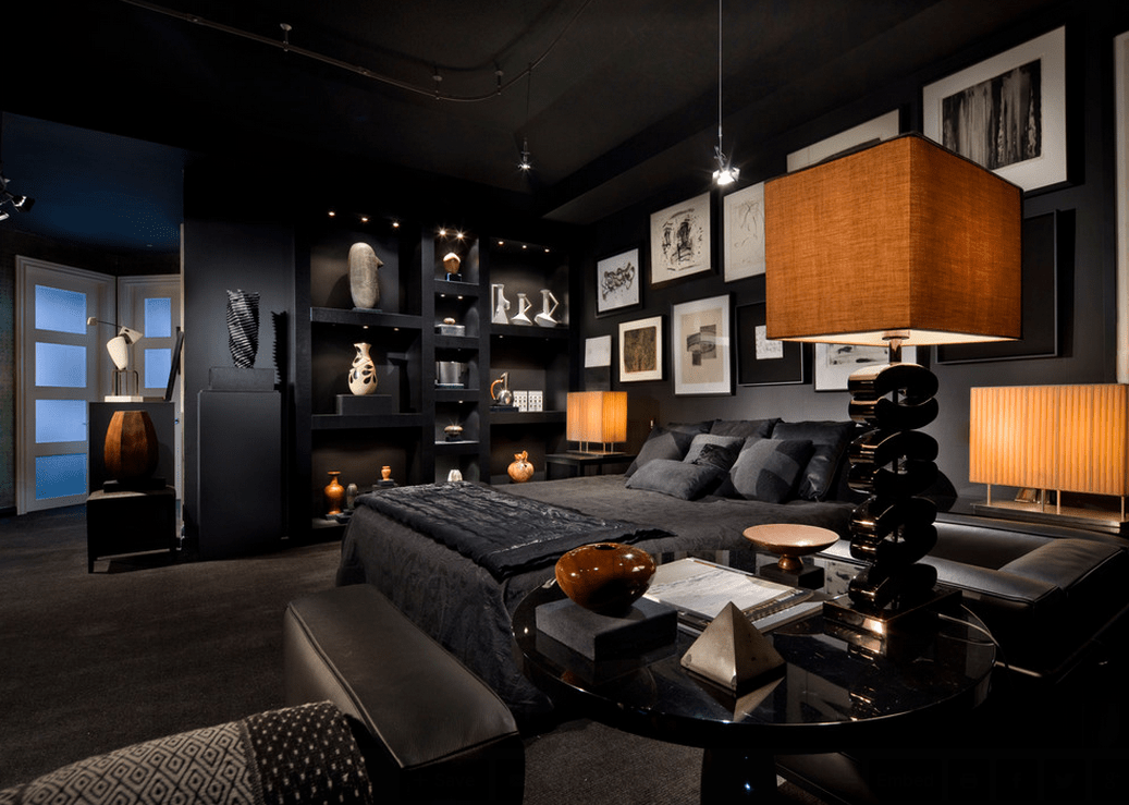Black Furniture: Interior Design Photo Ideas. Mix of styles in the dark finished modern bedroom with lots of decorative elements