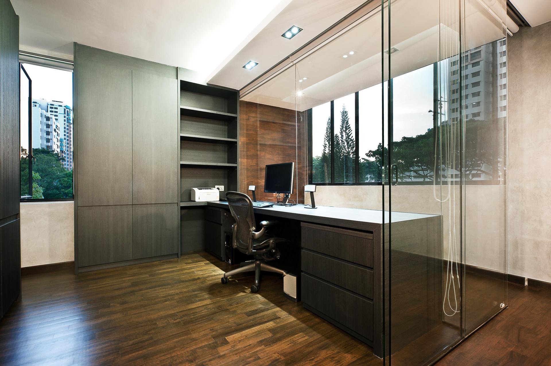 Black Furniture: Interior Design Photo Ideas. Solid dark wooden home office interior 