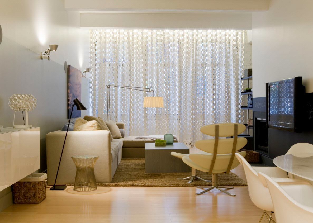 Living Room Curtains Design Ideas 2016. Calm and fresh interior thanks to the tulle drapery at the windows