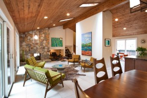 Sloped wooden ceiling