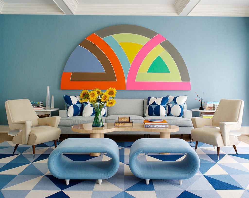 Blue Color Decoration Ideas for Living Room. Modern hi-tech bluish interior
