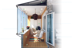 Modern Glazing for Balcony or Loggia. Cutaway view of the functional parts of the balcony