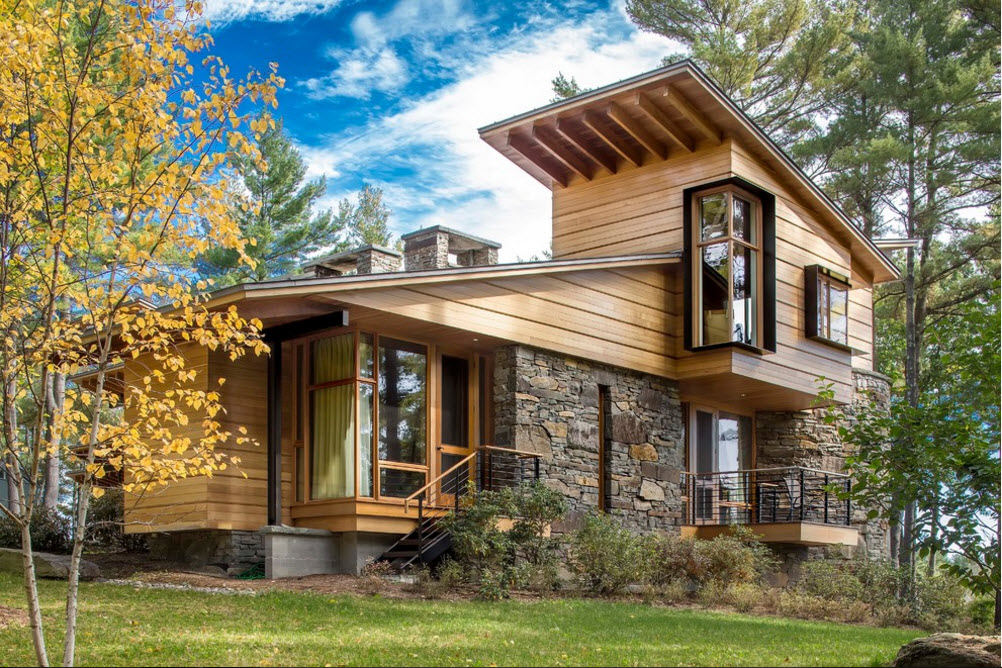 Wooden house facade in the morning