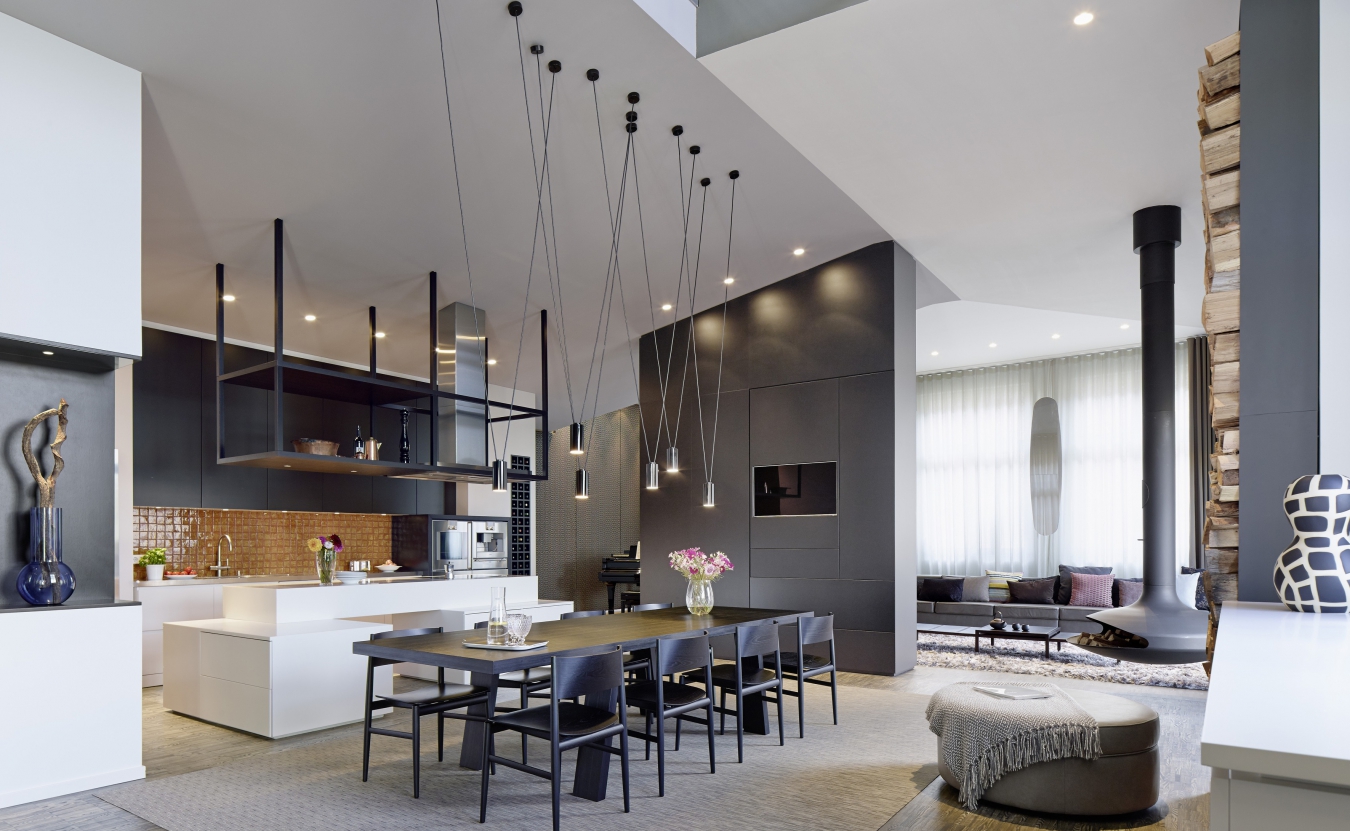 Contemporary Interior Design Style. Large spacious space with extra high ceilings 