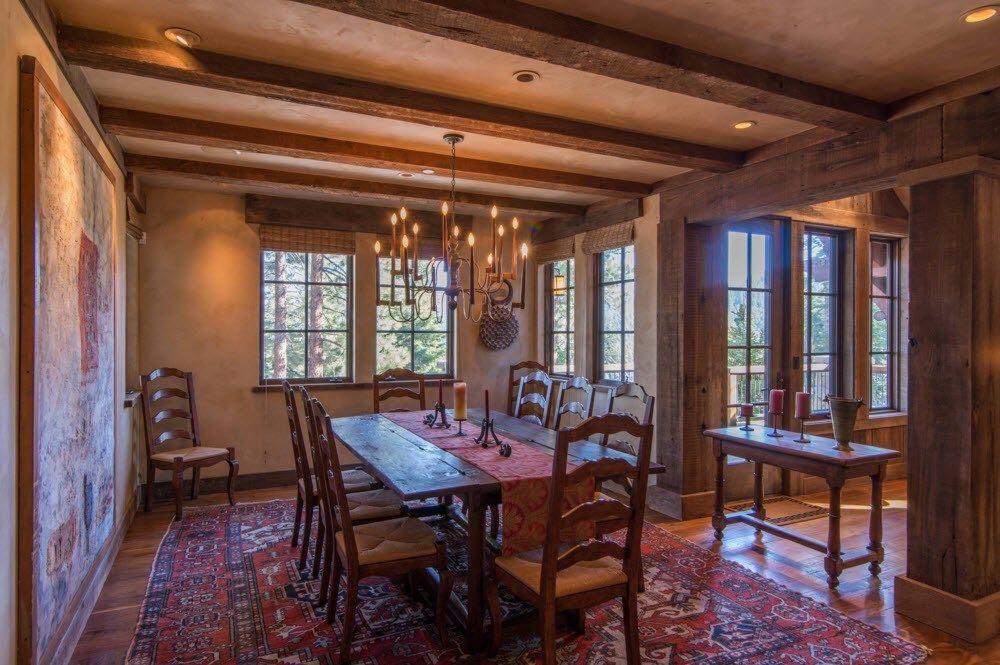 Top Ceiling Beams Design Photo Ideas. Dining room in the wooden private house