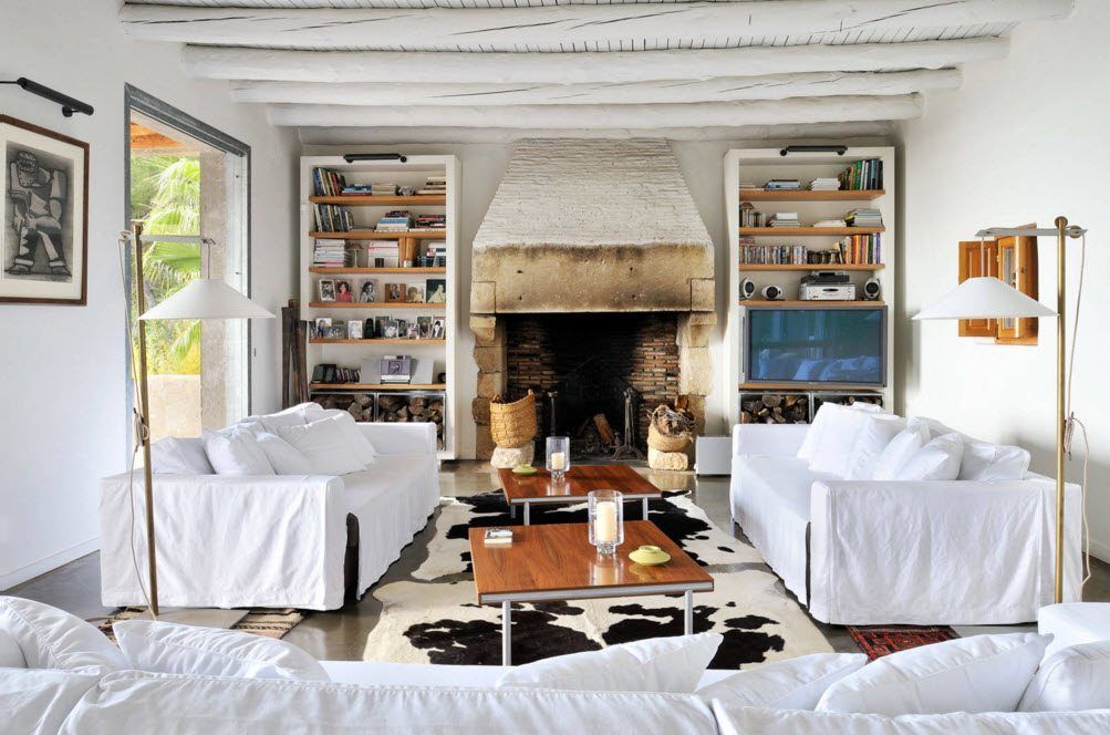 Top Ceiling Beams Design Photo Ideas. Milky white vintage styled living room interior