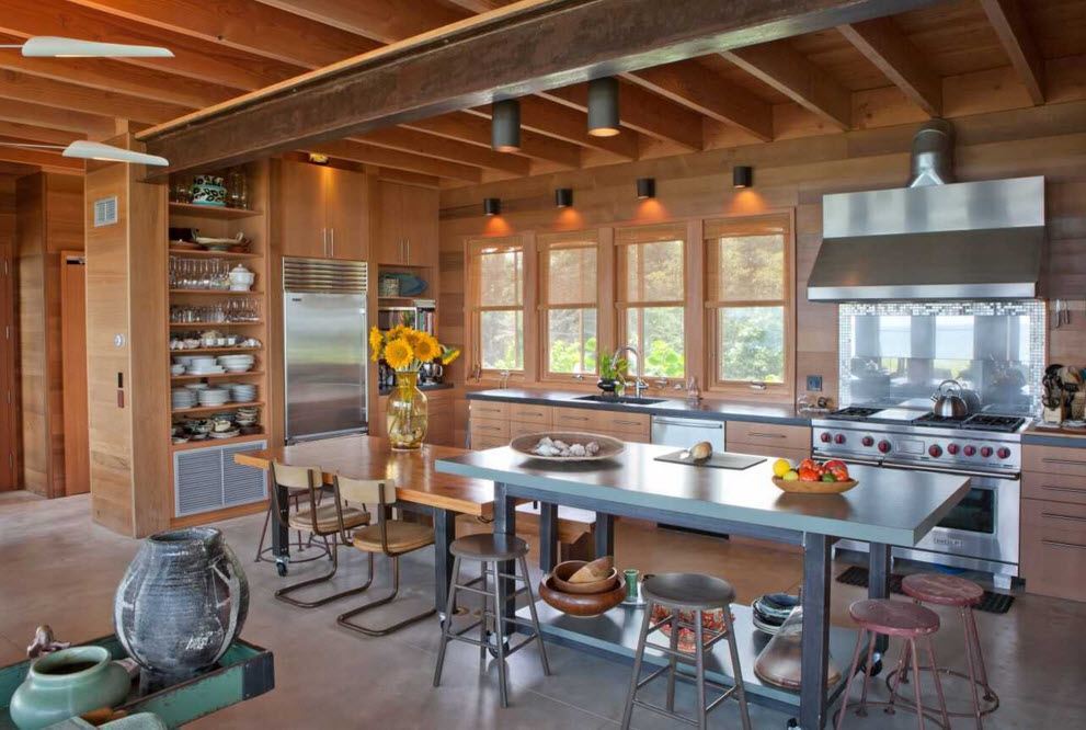 Top Ceiling Beams Design Photo Ideas. Light timber trim in the spacious light kitchen 