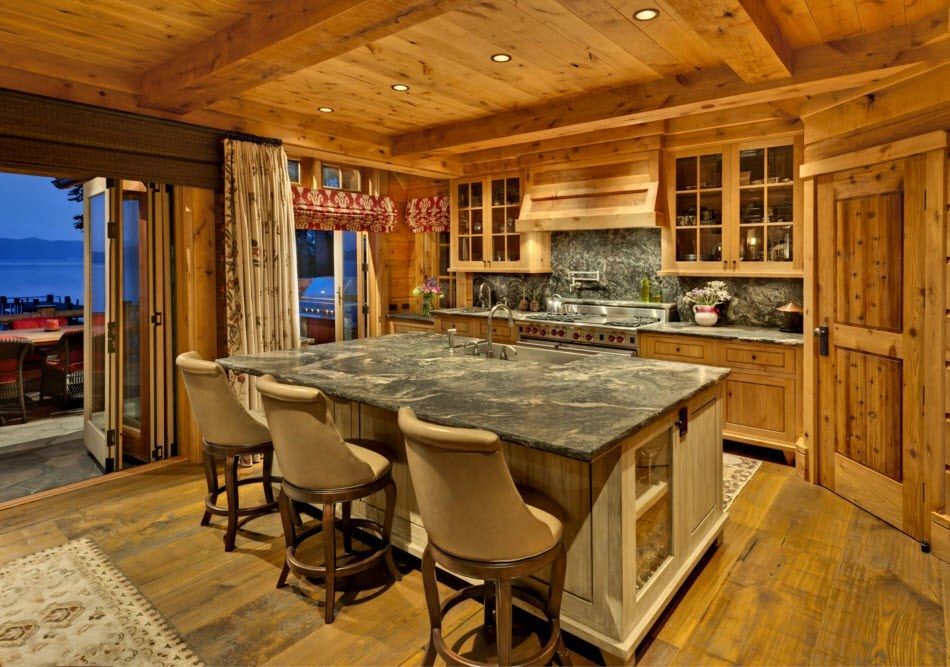 Top Ceiling Beams Design Photo Ideas. hdr photo of the spectacular decoration for the large kitchen with marble topped island
