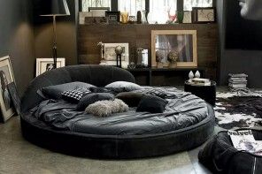 Circle Bed of Unique Bedroom Interior Design. Black vintage and chic mix in the tight room