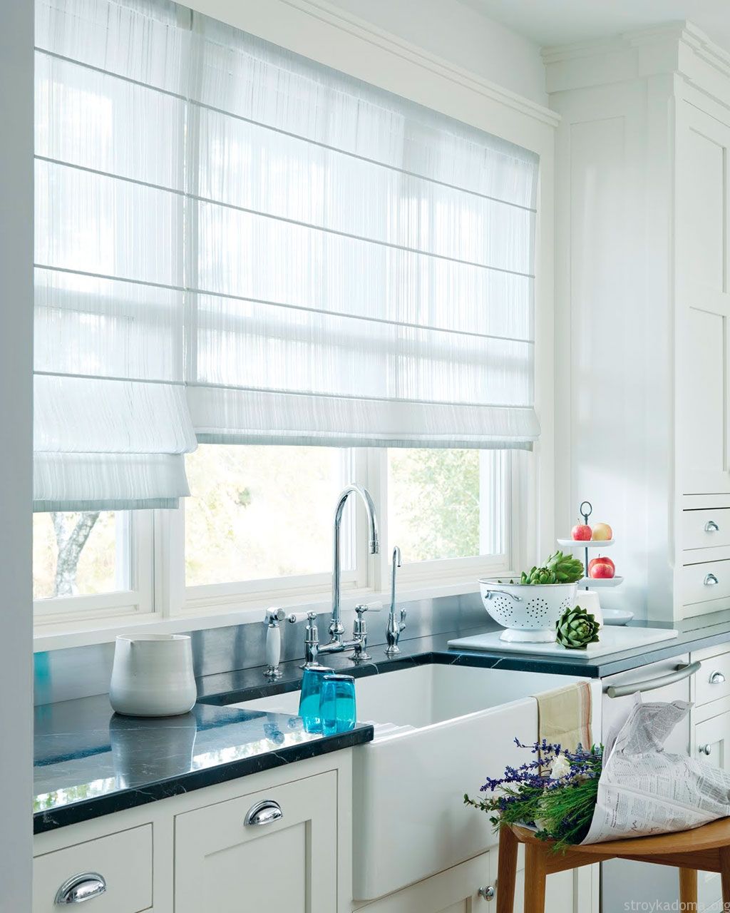 Roller blinds for the kitchen of modern hi-tech styles