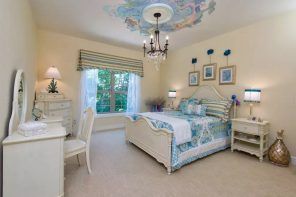 Ceiling Paint Interior Finishing Design Ideas as Nice Budget Option. White layer and the bluish painting round the chandelier