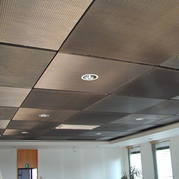 Dropped Ceiling Description, Characteristics and Photos. Cassettes of aluminum have dotted surface