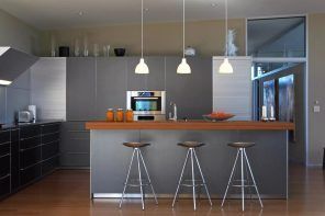Kitchen Pendant Lighting Possible Design Types with Photos. Gray interior and white fixtures