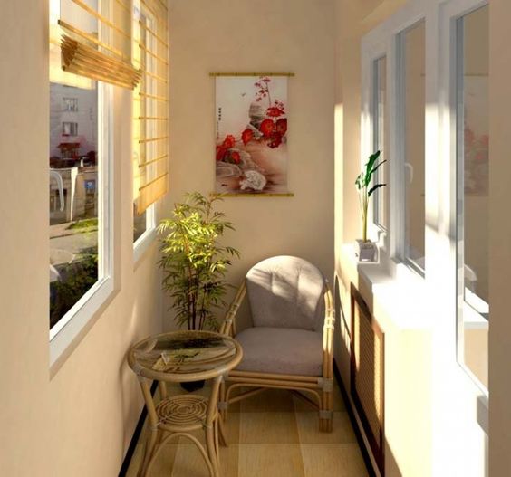 neat peach hue colors for the balcony interior decoration
