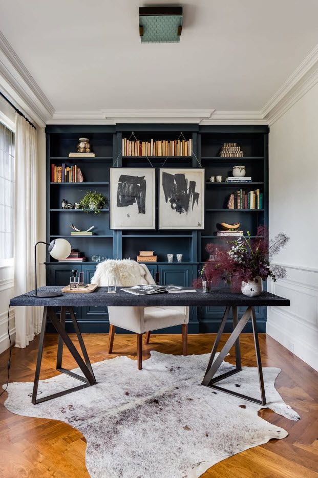 Vintage set of the home office full of books and with storage shelving