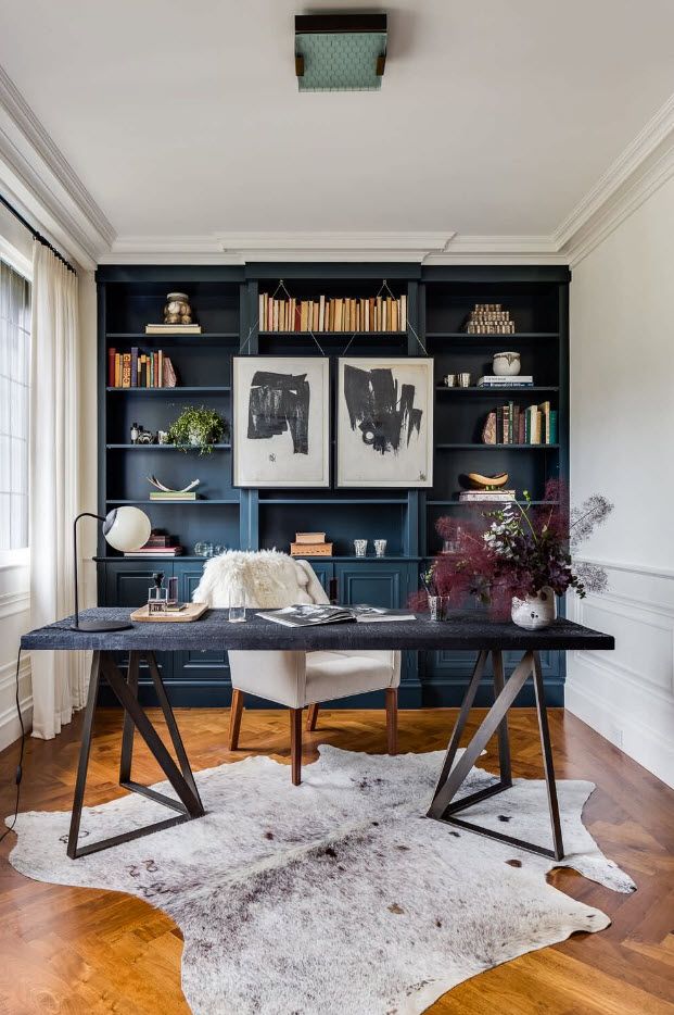 Vintage set of the home office full of books and with storage shelving