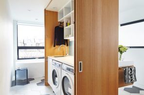 Laundry & Bathroom Combining Ideas with Photos. Dedicated zone for cleaning appliances