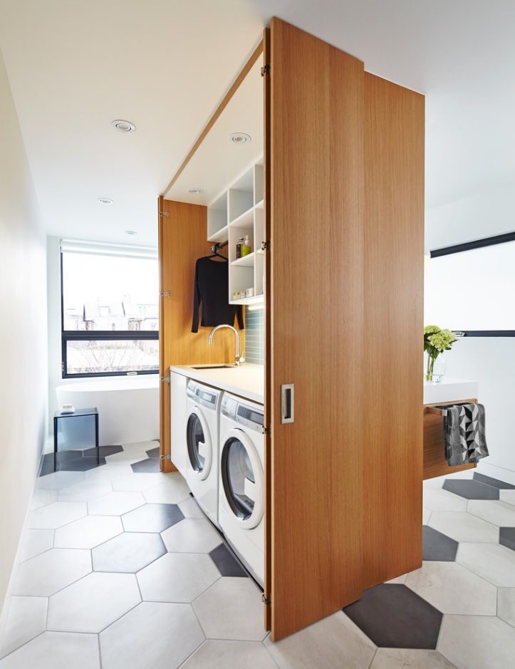 Laundry & Bathroom Combining Ideas with Photos. Dedicated zone for cleaning appliances