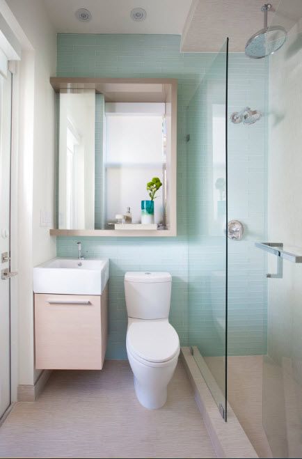 Glass Bathroom Screen. Types, Design, Interior Application. Classic turquoise interior decoration