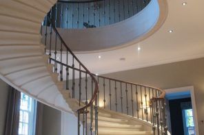 Modern Private House's Balustrade Design. Spiral staircase in the center of Classic styled place