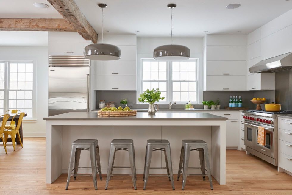 Gray Classic interior with wooden elements for large kitchen