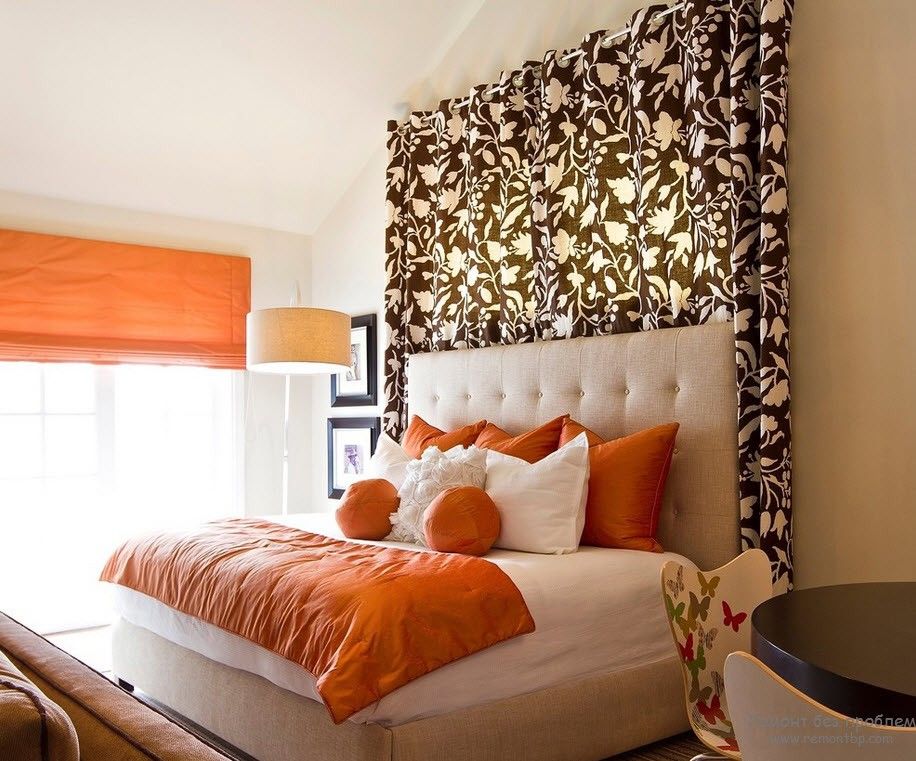 Orange Color Interior Decoration Real Photo Examples. Absolutely unusual headboard decorating