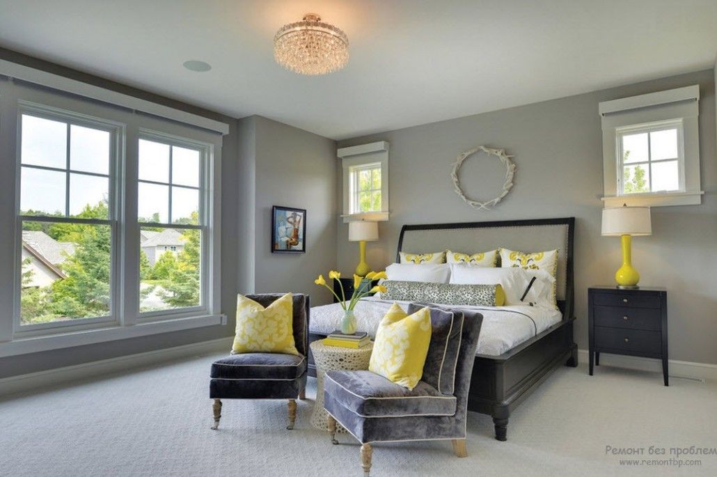 Gray Classic bedroom with the touch of bright yellow