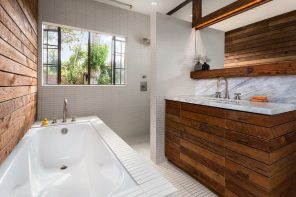 DIY Bathroom Remodel Ideas. Detailed Step by Step Instruction. Shades of gray and natural touch of the Modern styled bath