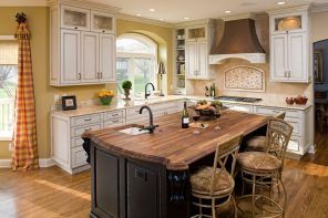 Butcher Block Countertop in Modern Kitchen Interior. Cool implementation of Provence style standards in the cottage