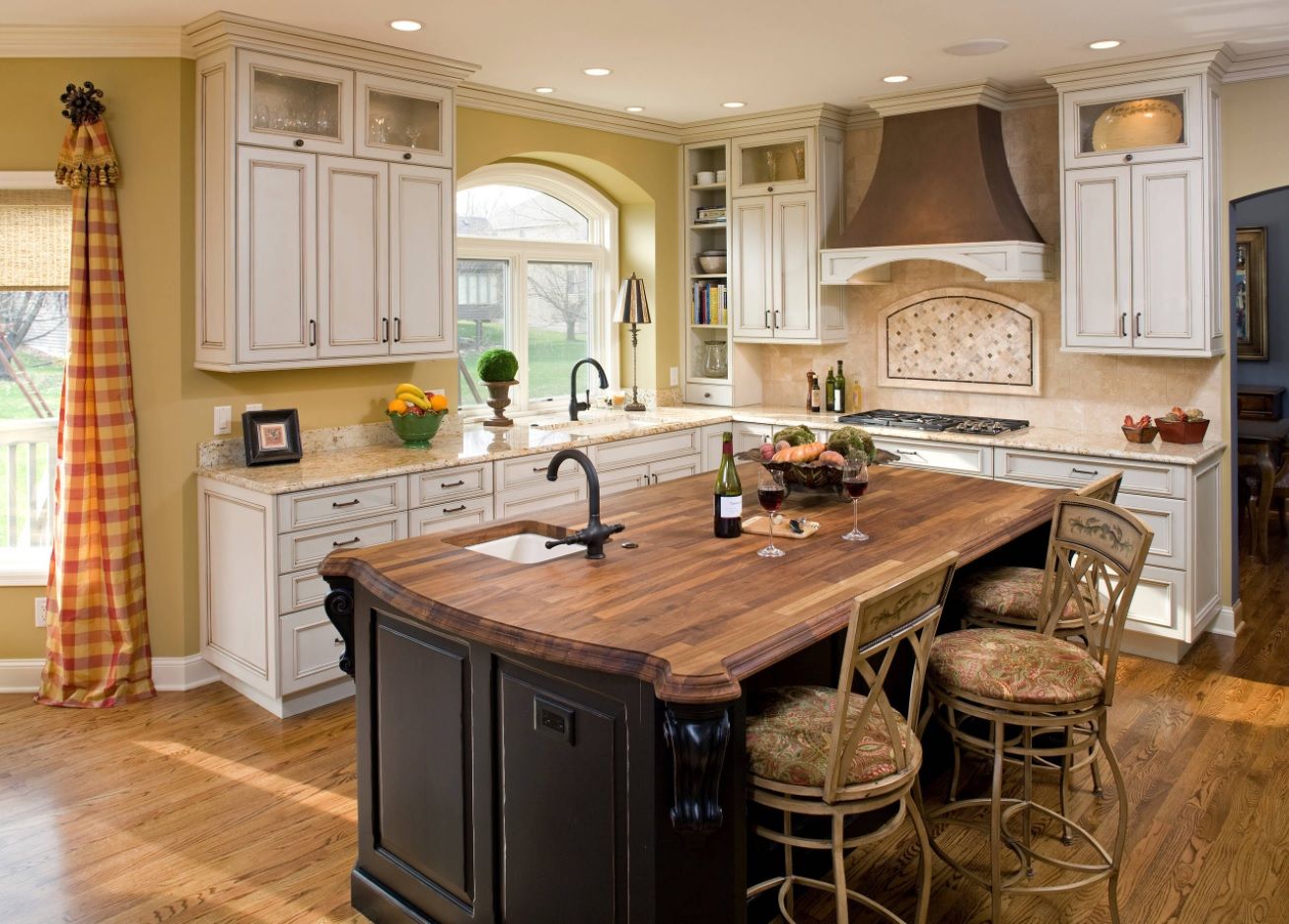 Butcher Block Countertop in Modern Kitchen Interior. Cool implementation of Provence style standards in the cottage