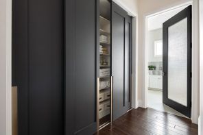 Modern Closet Types & Variants for Hallway Interior with Photos. Gorgeous dark gray matted facades in the modern design