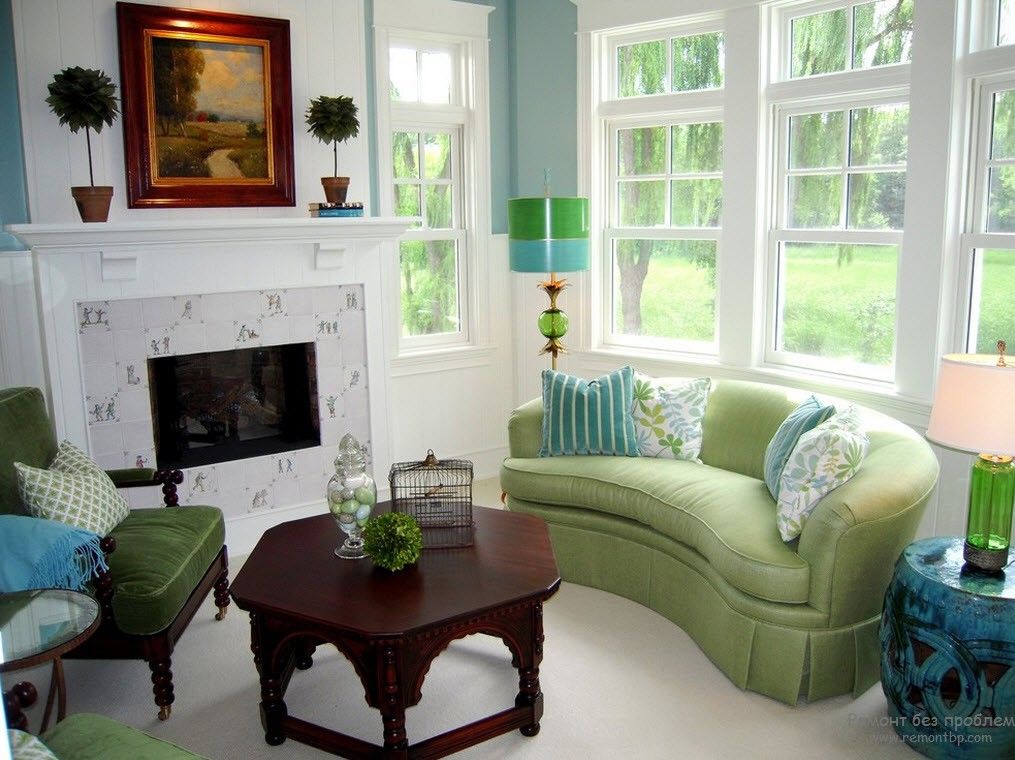 Green Color Interior Decoration Ideas. Bit of Nature at Home. Upshotered furniture makes the accent