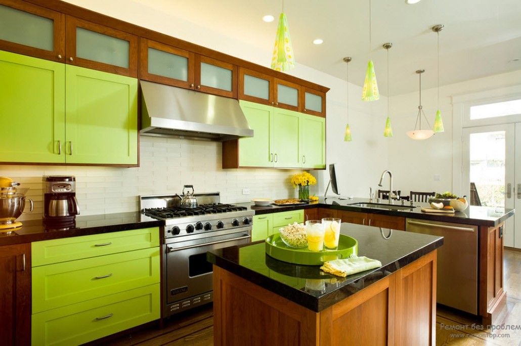 Green Color Interior Decoration Ideas. Bit of Nature at Home. Aspid lime colored kitchen furniture facades