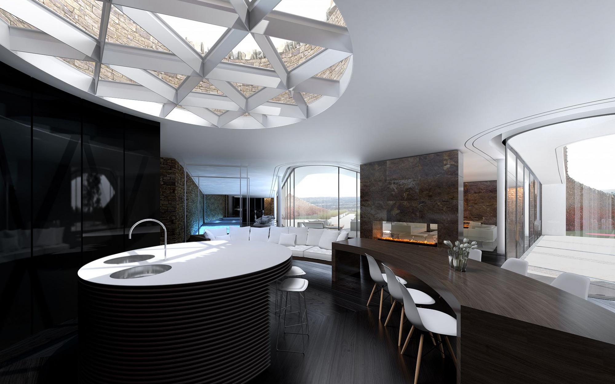 Gary Neville house interior. Kitchen with skylight roof