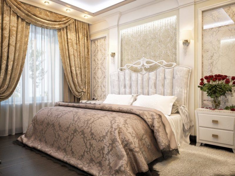 160 Square Feet Bedroom Interior Decoration Ideas. Chic royal atmosphere with silk bedding