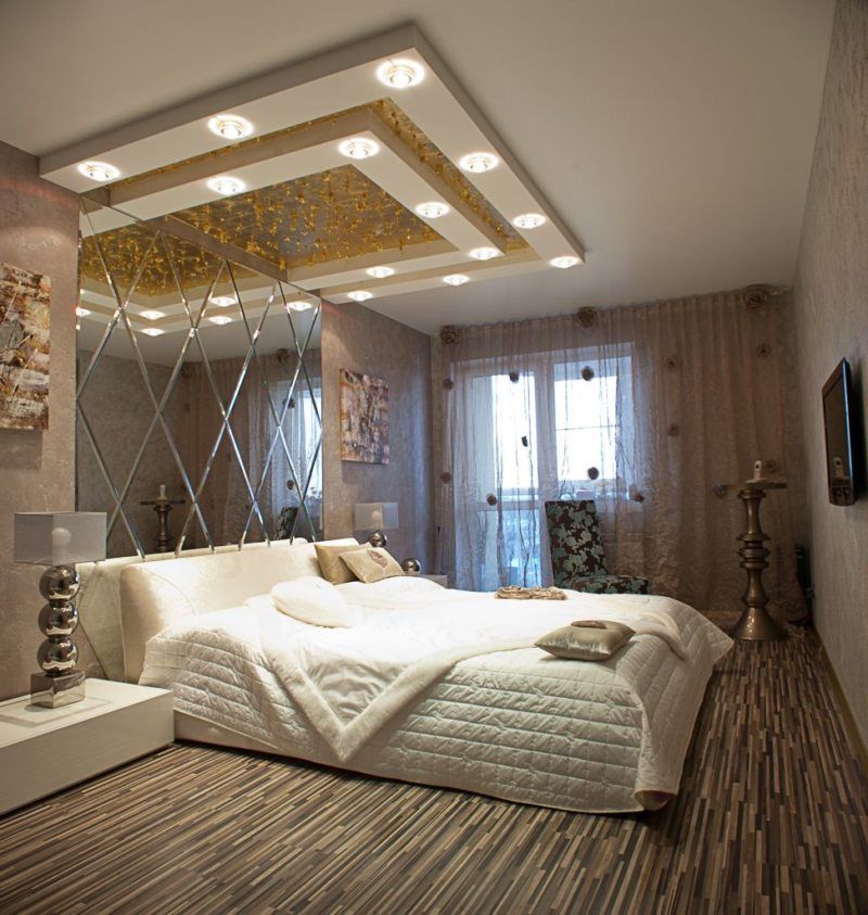 Couple tiered ceiling with LED lighting for ultramodern bedroom design
