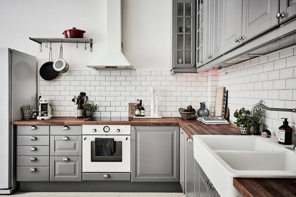 Cute Provence kitchen design in gray with white combination