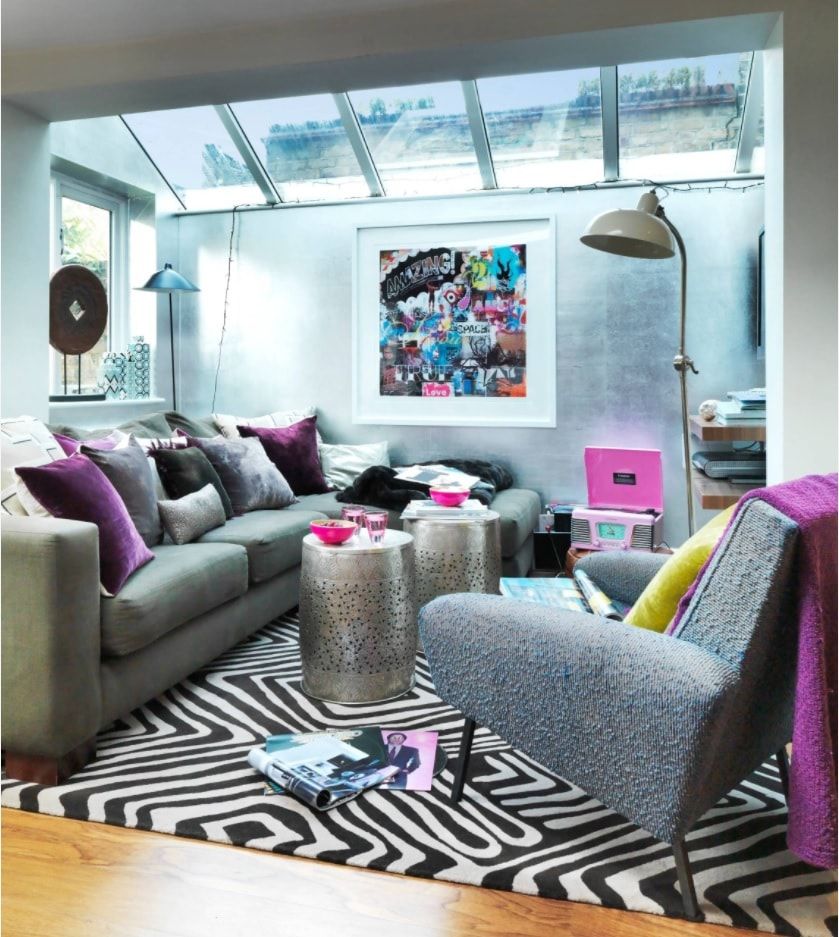 25+ Cute Boho House Style Photos & Bohemian Room Decoration Ideas. Unusual living room design with the skylight and zebra-rug to inspire creativeness